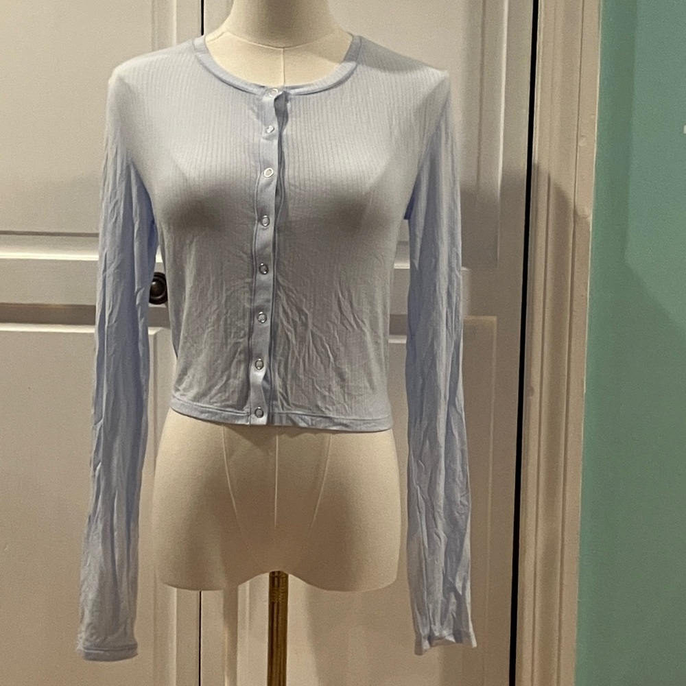 Aerie Soft Blue Ribbed Button-Down Shirt